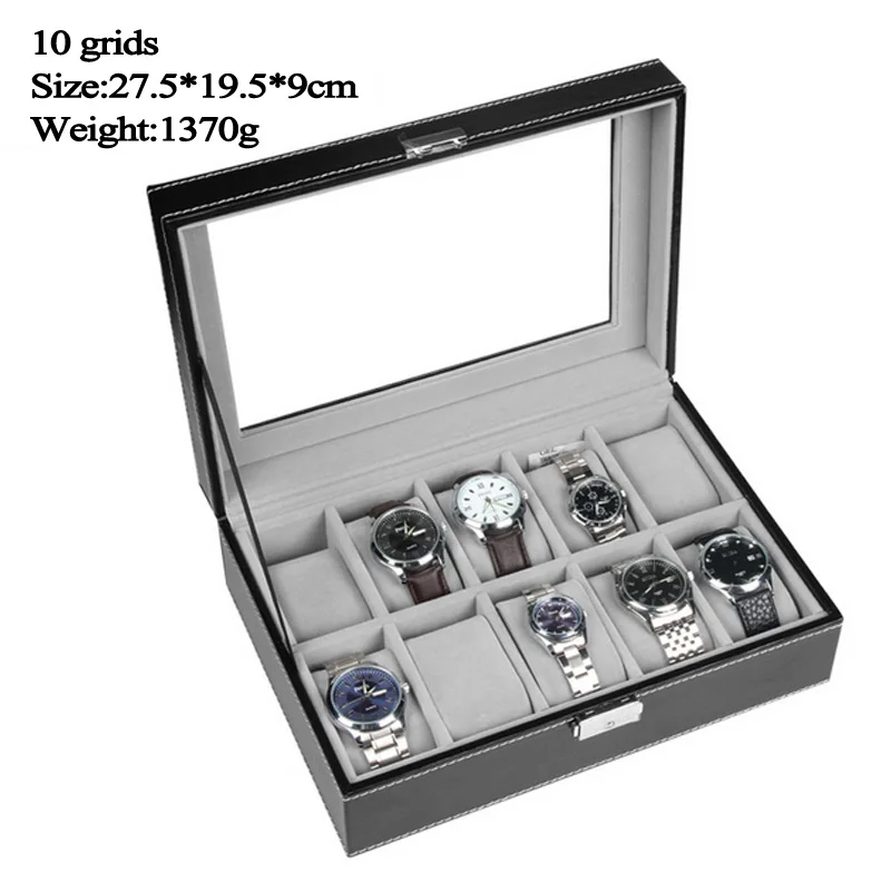 Rasalhaguer Top Sale 6 Grids PU Leather Watch Boxes Storage Organizer Box Luxury Jewelry Display Watch Case Black Free Shipping