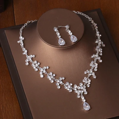 Fig Novo Стразы Cristal водослива Colar Brinco Joias комплект Para Nupcial сделать Casamento Acessorio - Окраска металла: Fig