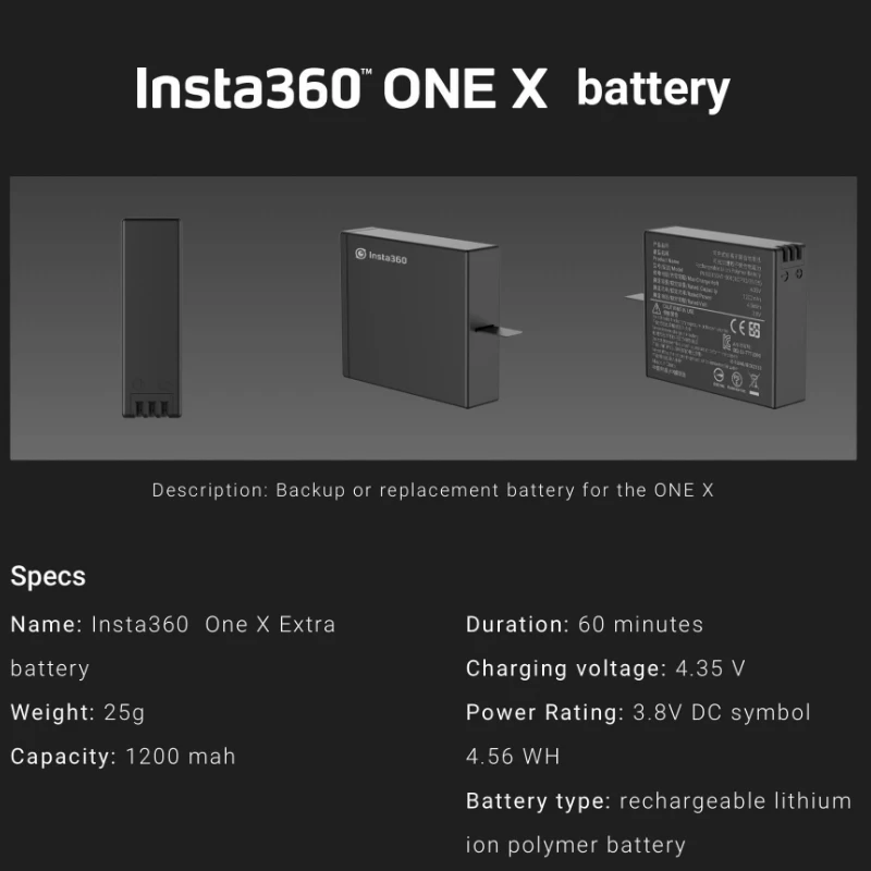 Аккумулятор Insta360 для холодной погоды подходит от 4 °F до 86 (от 20 °C 30 °C)