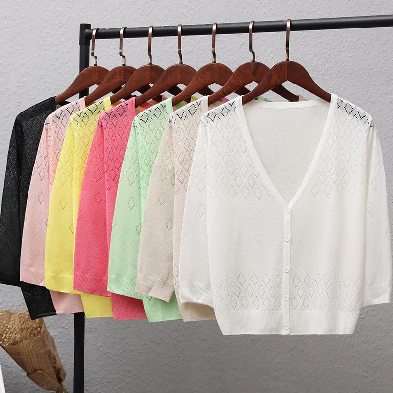 Diamond summer sunscreen ice silk sweater women short paragraph shawl outside thin air conditioning cardigans YDSY015 |