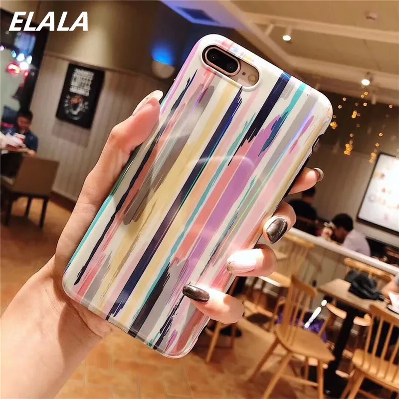 ELALA Glitter Laser Case For iPhone 7 Cover Glossy Soft Silicone Colorful Patterned 6s 6 8Plus XR XS Max Cases | Мобильные телефоны