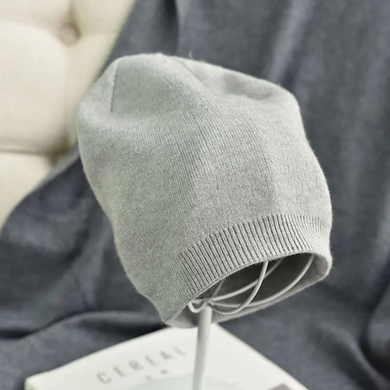 light grey VISROVER, 6 цветов, унисекс, Осень-зима, сплошной цвет, натуральный кашемир, шапочки, лучшее соответствие, новинка, кашемир, для мужчин и женщин, теплые, skullies - Цвет: light grey