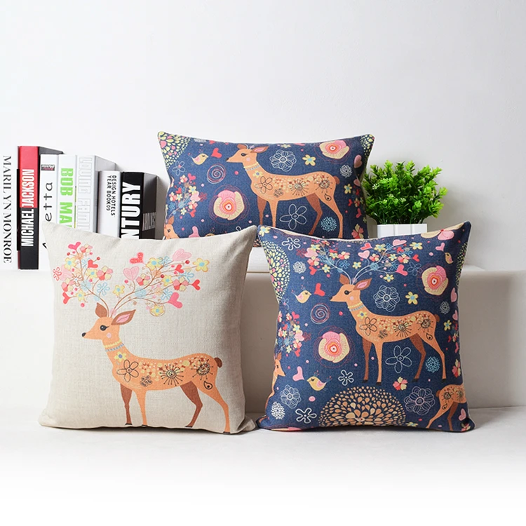 Чехол в скандинавском стиле с изображением декорированного животного льняная