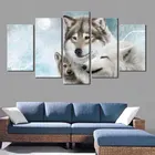 Декоративная картина на стену, картины на холсте, 5 панелей, зимний волк, животные, современные картины HD с принтом, модульные Плакаты для дома