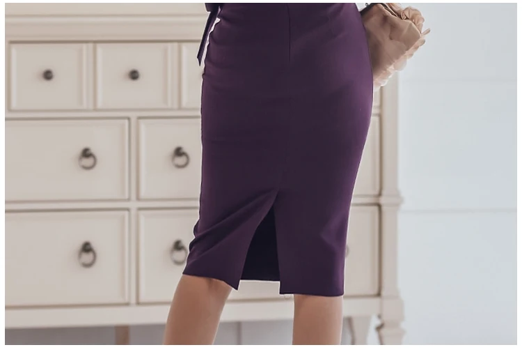 

New 2019 Summer Elegant Butterfly Sleeve Bodycon Dresses V Neck Womens Office Party Dress Ladies Purple Business Vestidos