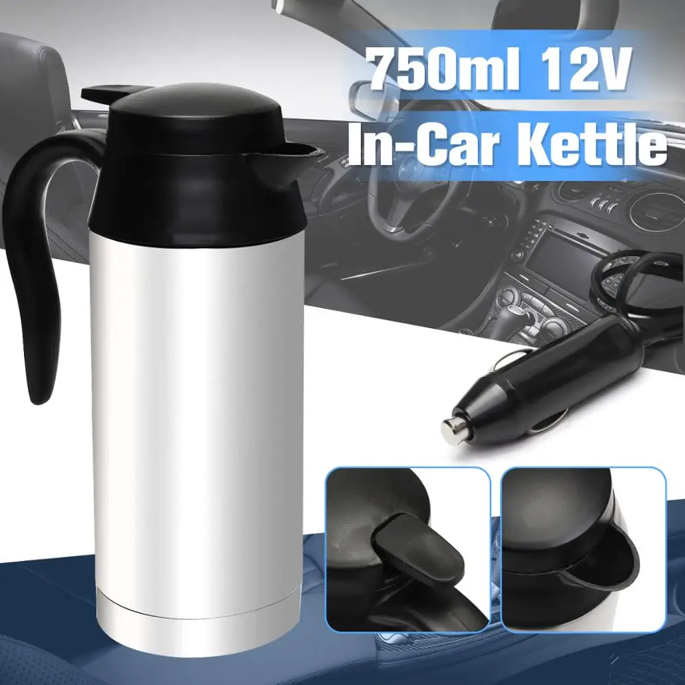 12V Electric Kettle 750ml Insulation Pot Stainless Steel In-Car Bottle Travel Trip Heated Mug Motor Hot Water For Car Truck | Бытовая