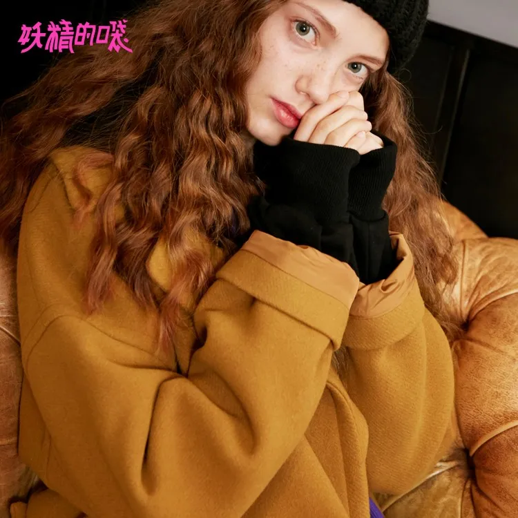 CAMEL ELFSACK, зимнее пальто, новинка, Женское пальто с широким нагрудным поясом и карманами, шерстяное пальто, повседневный Тренч с животным принтом, верхняя одежда, шерстяное пальто для женщин - Цвет: CAMEL