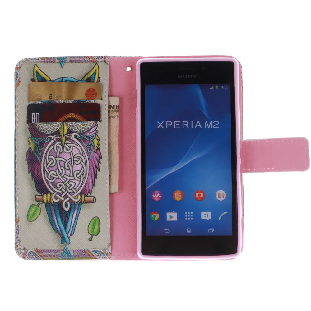 Мода Окрашенные PU Кожаный спс Sony Xperia M2 Случай Телефон Обложка Чехол С Слот Для
