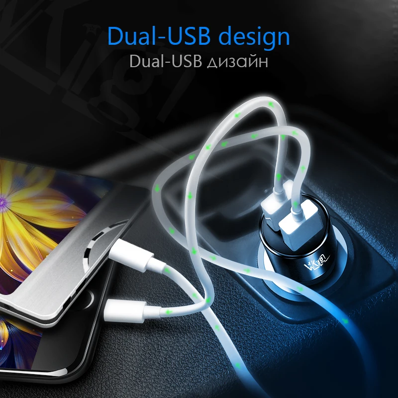 VVKing 4.8A Макс интеллектуальная зарядка двойной USB алюминиевый сплав Металл Автомобильное зарядное устройство для iPhone samsung мобильный телефон Автомобильный видеорегистратор зарядка