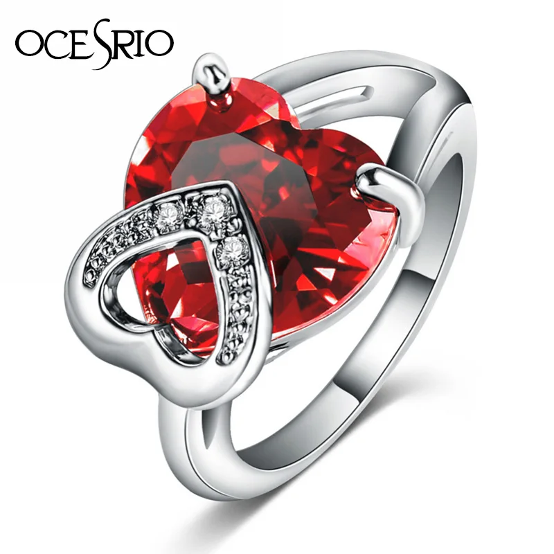 OCESRIO Romantic Ring female Silver/Gold Heart CZ Crystal Rings for women Anillos Wedding Jewelry Valentine's Day Gift rig-a20 |