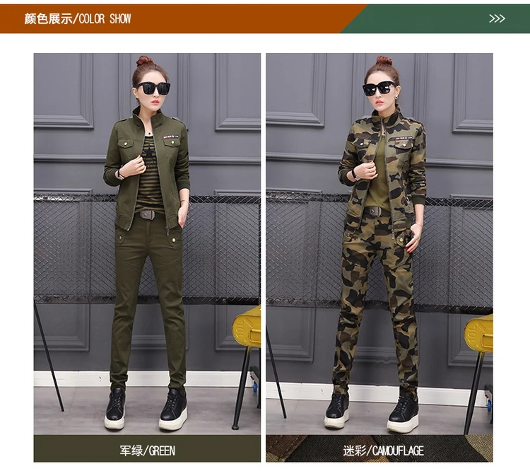 Размера плюс Conjunto Feminino Для женщин хлопковая кофта для детей с Военная камуфляжная куртка+ брюки для девочек Женский комплект 2 шт. 3XL 4XL 5XL