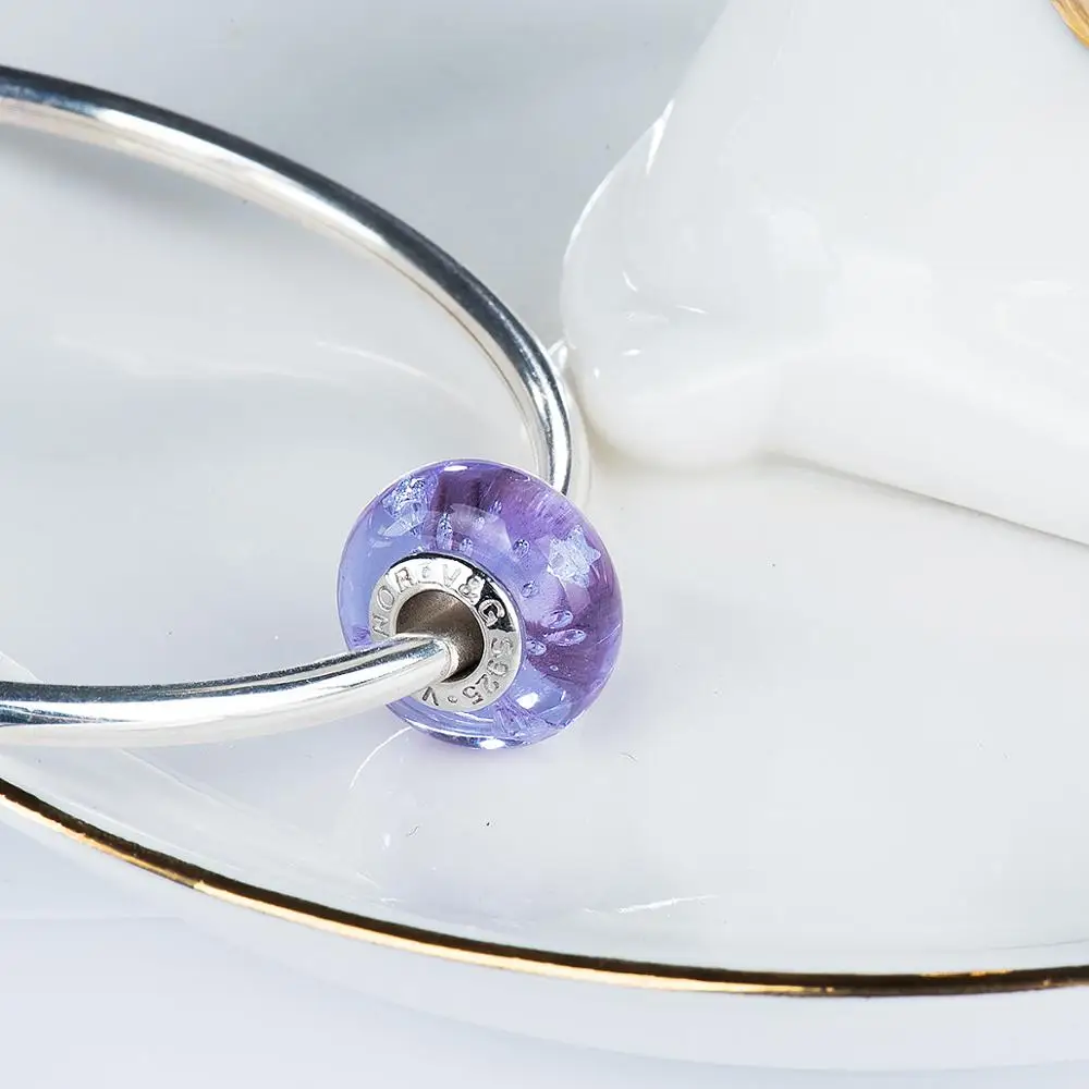 Фиолетовый глазурь в форме звезды Циркон Мурано Стеклянные бусы амулеты 925 пробы