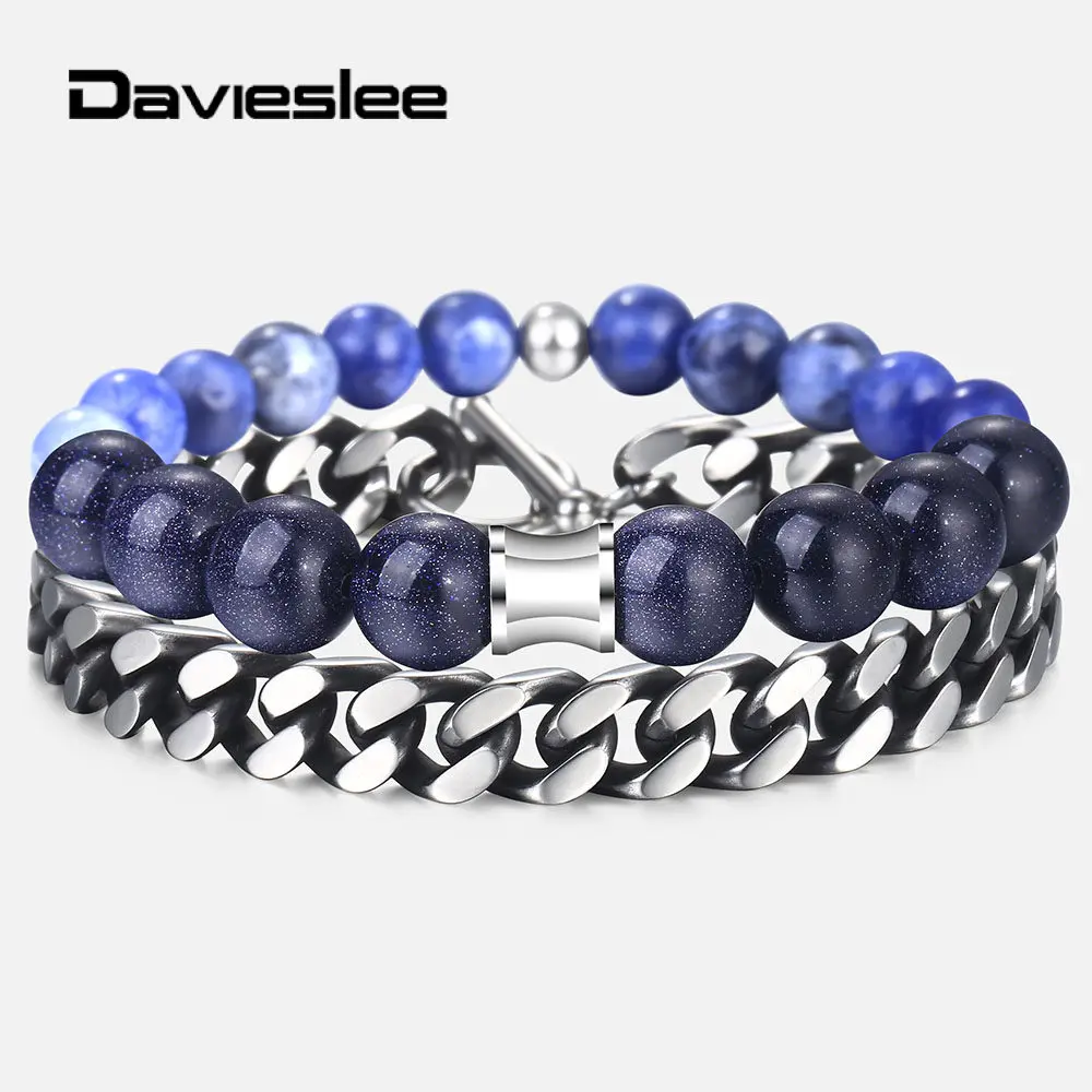 2 шт./компл. голубой песчаник соталит натуральный камень браслет из бисера для