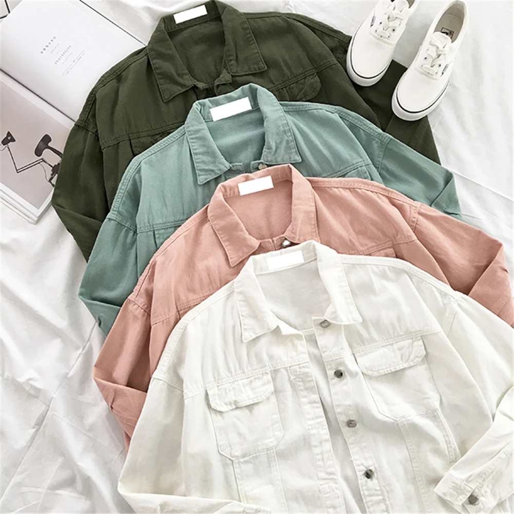 

Spring Denim Jacket Women Korean Loose Wild Pocket Long Sleeve Jacket Coat Vintage Candy Jean Casual Outerwear Women