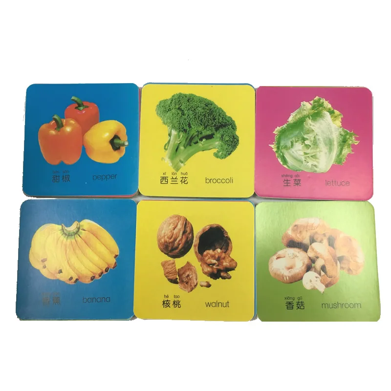 1 коробка 108 слова английские и китайские Pinyin карточки с фруктами картинкой для