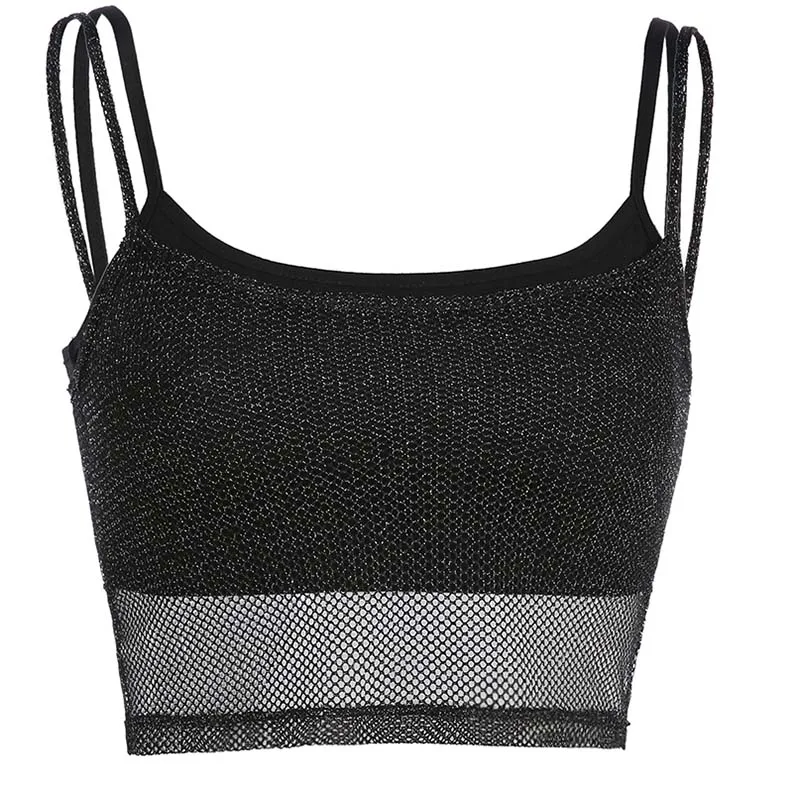 black Tank Tops SUCHCUTE женская футболка, шикарный сетчатый укороченный топ, женская одежда, лето, уличная одежда Harajuku, готический корейский стиль, тематический фестиваль - Цвет: black Tank Tops