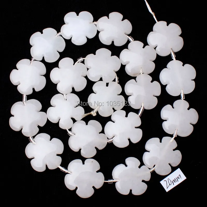 

20mm Natural White Jades Coin Flowers Shape DIY Loose Beads Strand 20Pcs Jewelry Accessory w1334