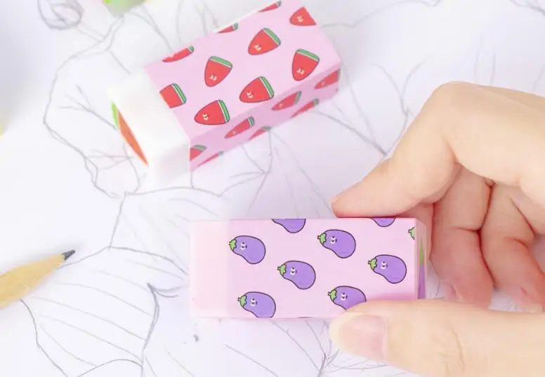 4 Pcs/set Cute Fresh Fruits Watermelon Pineapple Eggplant Rubbers Pencil Erasers For Kids Correction Gifts Korean Stationery