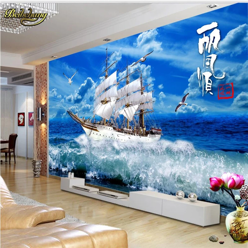 3D фотообои на заказ парусник в море Пляжная настенная бумага для живописи дивана