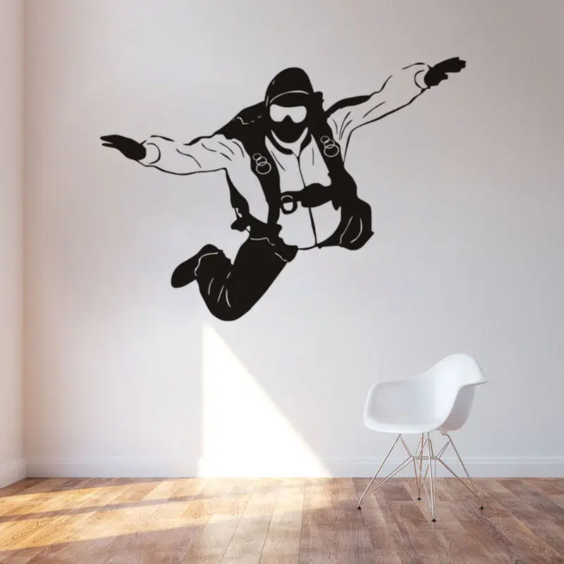 ПАРАШЮТИСТА силуэт черные настенные наклейки виниловые обои Wall Art Наклейки Спорт