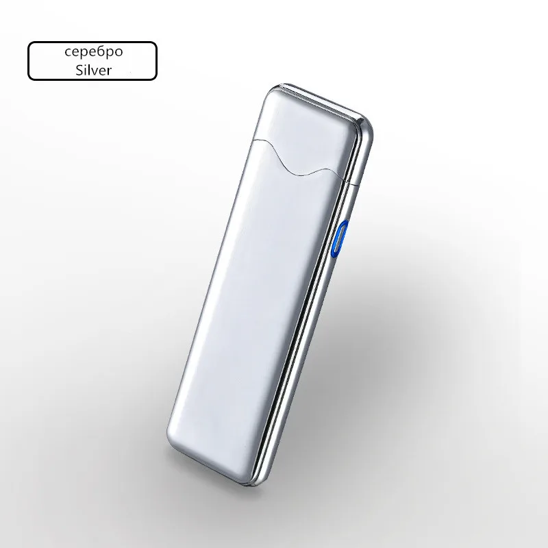 silver Usb Электронная зарядка Зажигалка ультра-тонкий ветрозащитный сенсорный индукционный мужской и женский прикуриватель Прямая - Цвет: silver