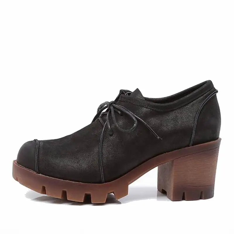 Женские туфли-лодочки из натуральной кожи на платформе и толстом высоком каблуке