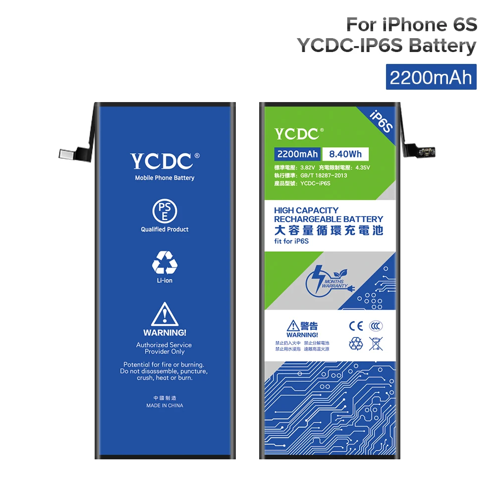 YCDC Real capacity for Apple iPhone 6S 6GS iphone Battery 2200mAh Rechargeable Lithium Polymer Phone Bateria Batteries Free Tool