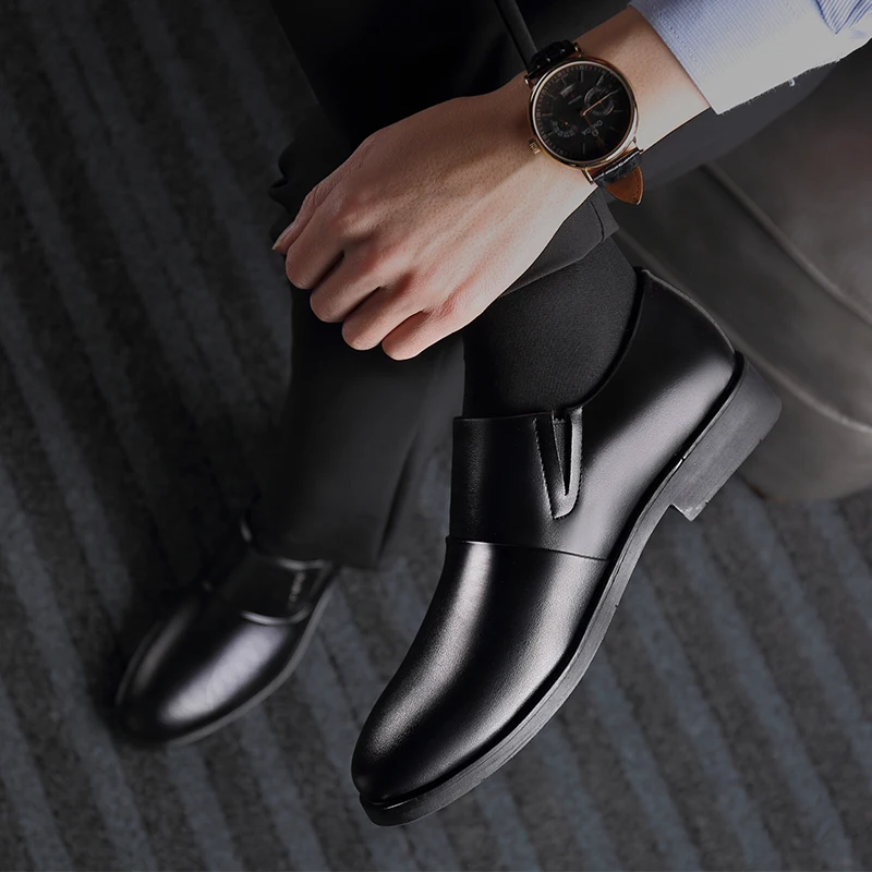 2022 Spring Men's Quality PU Leather Shoes Black Man Dress 38-48 Office | Обувь