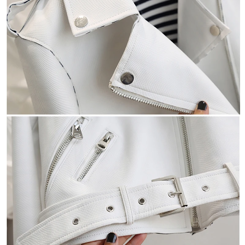 Fitaylor для женщин двигатель Байкерская кожаная куртка короткие дизайн Белый