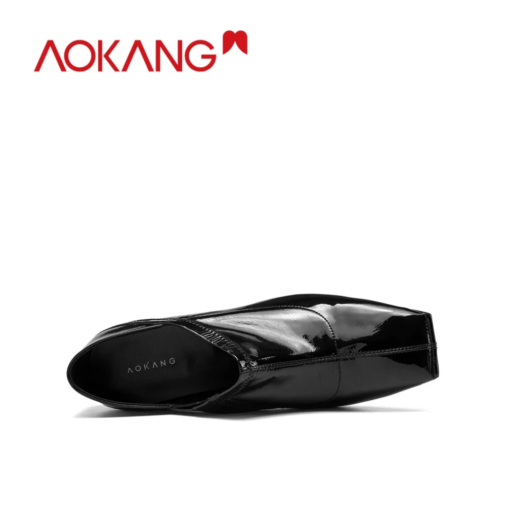 Aokang/ботильоны женская обувь из лакированной кожи на высоком каблуке модная botas