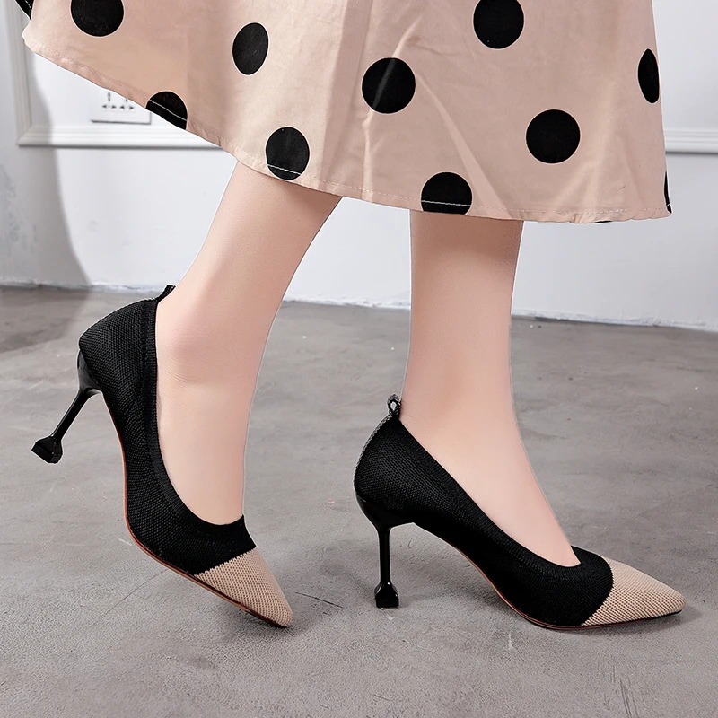 2019 модные туфли лодочки на высоком каблуке с острым носком chaussures femme женские женская обувь из тканого