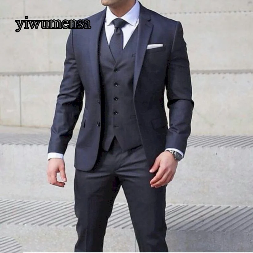 

Y514 costume homme mariage 2018 traje hombre men suit slim fit Navy Blue mens suits with pants Custom made 3 Pieces Wedding Suit