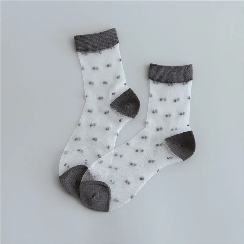 deep gray SP& CITY, винтажные цветные летние прозрачные забавные Женские носочки в горошек, милые тонкие короткие носки в стиле Харадзюку, красивые Повседневные носки - Цвет: deep gray