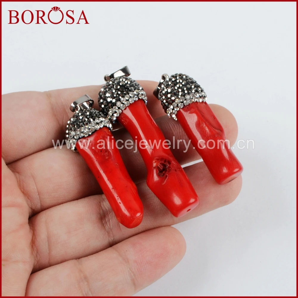 BOROSA Manmade красный коралл очарование Друза кулон из бисера Коралловый каменный