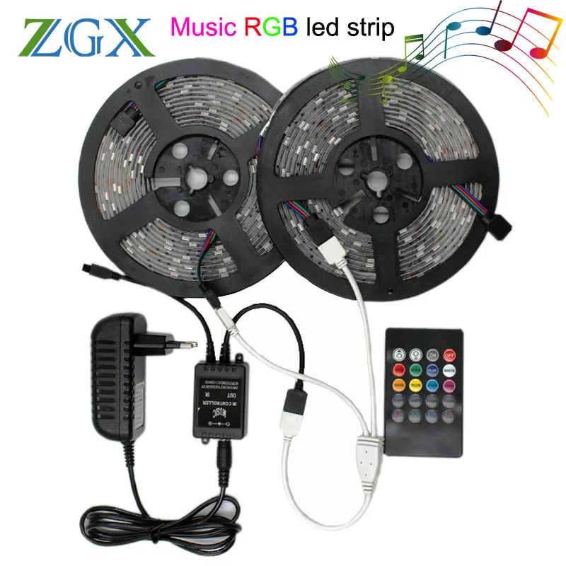 

SMD 5050 Music sync RGB LED Strip light 5M 10M 15M 150LED Waterproof Flexible Tape diode ribbon IR Controller DC 12V adapter Kit
