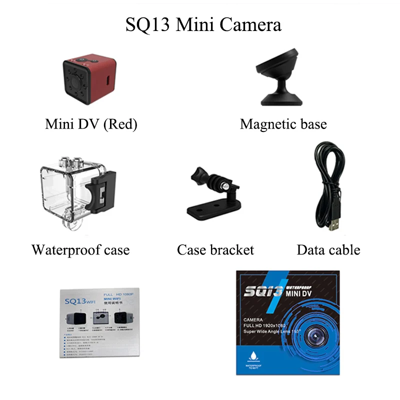 SQ13Cam-Red Мини WiFi камера, секретная камера, 1080 P, Full HD, ночное видение, маленькая портативная Спортивная DV видеокамера, беспроводное управление, камера-няня, автомобильная запись - Цвет: SQ13Cam-Red