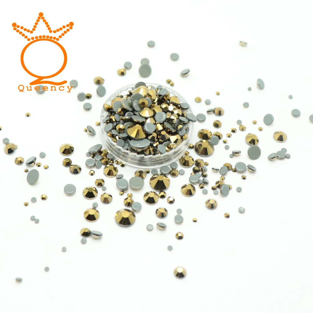 Gold Queency паста для одежды, ss3-ss30, смешанный размер, 1440 шт, кристаллы, горячая фиксация, стразы trass Flatback, стразы, термо-стразы - Цвет: Gold