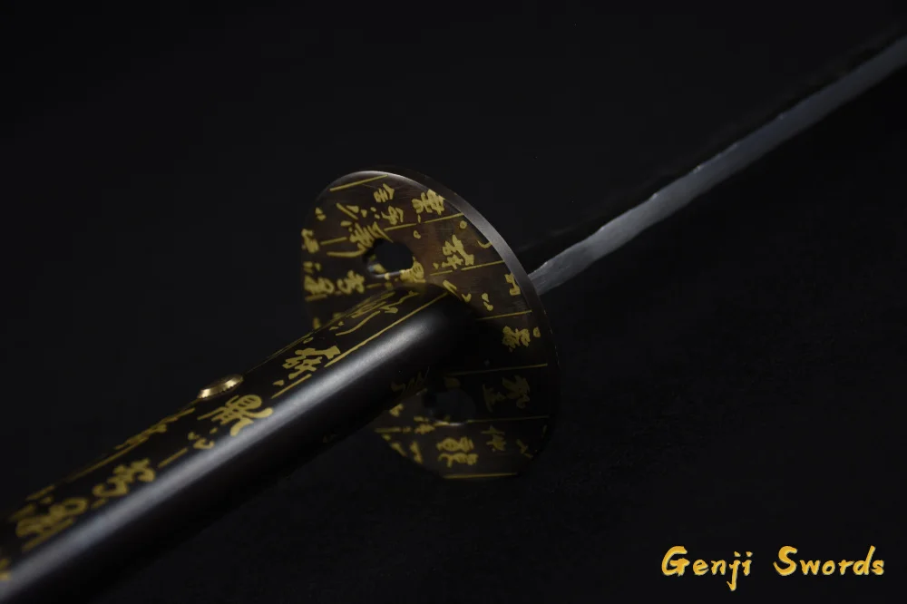 Handmade Japanese Black Samurai Wakizashi Sword High Manganese Steel Real Katana Sharp Edge Chinese Words Saya