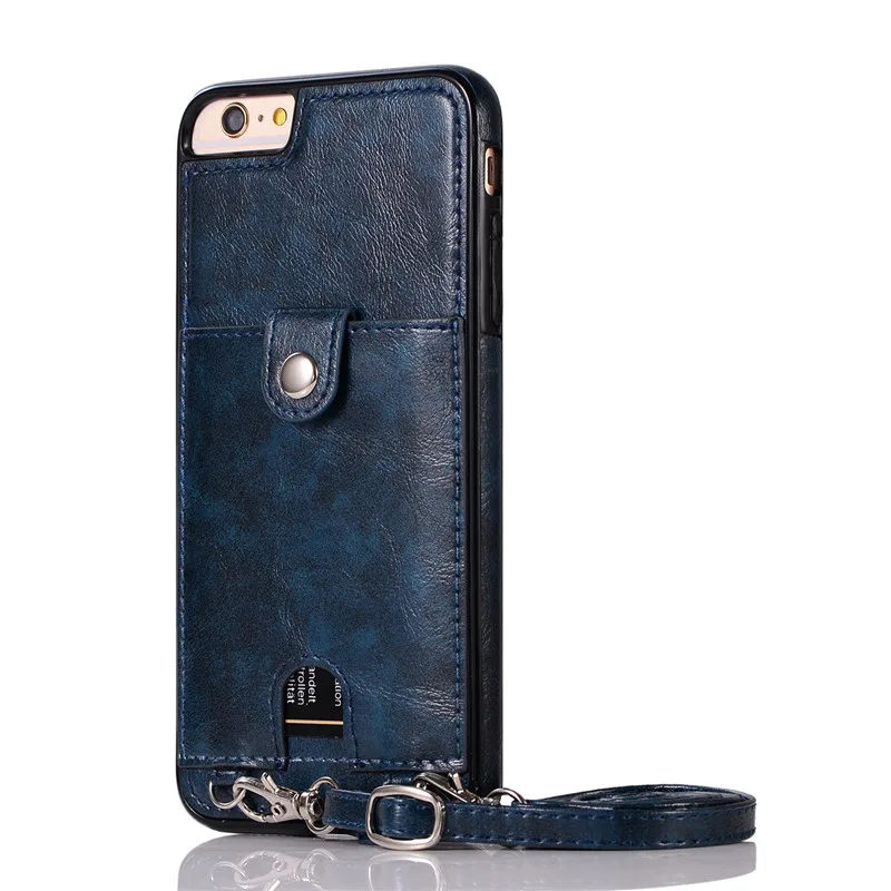 Blue Haissky Винтаж искусственная кожа Чехол для iPhone Xs Max XR X кошелек визитница для iPhone 6, 6 S 7 8 Plus с ремешком - Цвет: Blue