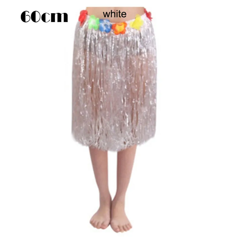60cm white 30/40/60 см Пластик волокон для девушки и женщины, Женская Гавайская Юбка для танца \"хула\" хула травяной костюм с юбкой с цветочным рисунком танец хула платье Вечерние Гаваи пляж - Цвет: 60cm white