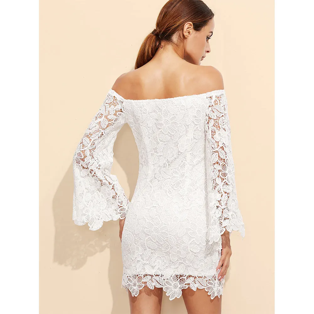 Khaleesi 2017 Summer Floral Embroidery Sexy Mini Dress Women Bodycon Off Shoulder Long Sleeve Short White Lace | Мать и ребенок