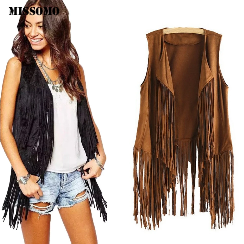 MISSOMO chaleco flecos Women Autumn Winter Suede Ethnic Sleeveless Tassels Fringed Vest Cardigan Waistcoat 2019 | Женская одежда
