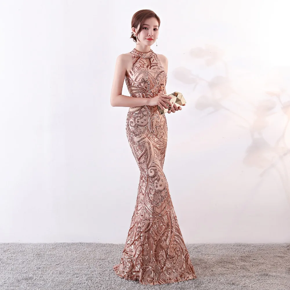 Новое Золотое вечернее платье русалка с блестками элегантное торжественное без
