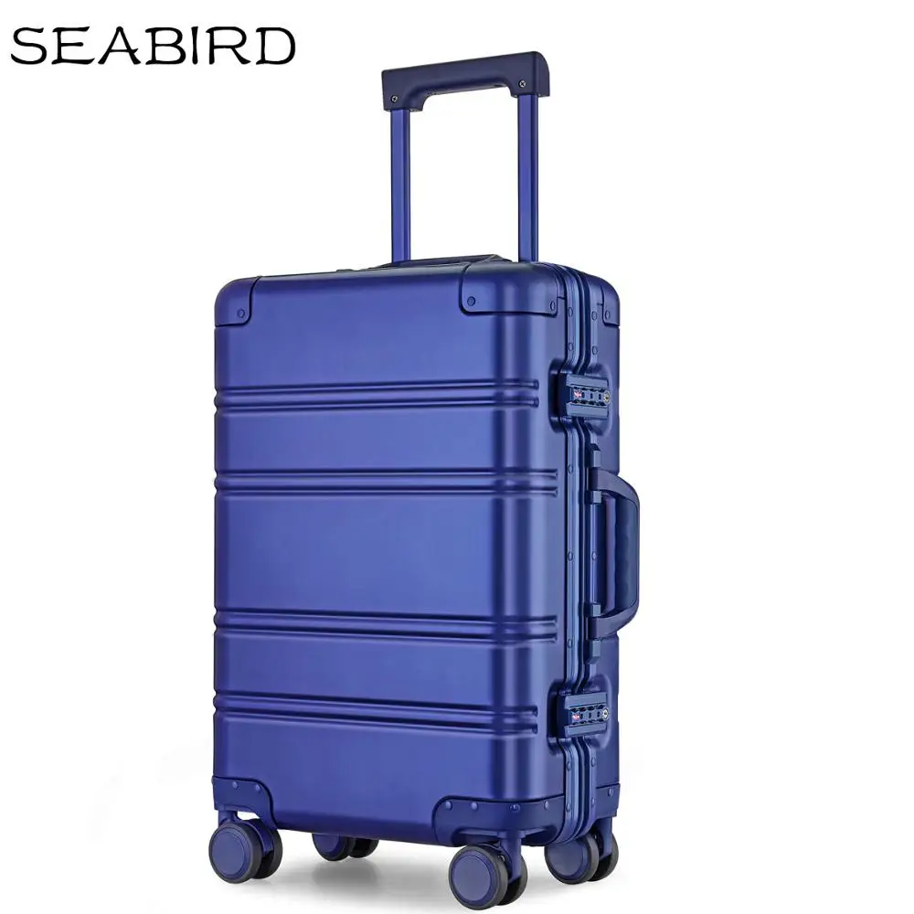 SEABIRD100% алюминиевый сплав Бизнес Путешествия Жесткий корпус Спиннер тяга коробка TSA замок кабина чемодан на колесиках 2" для переноски багажа - Цвет: blue