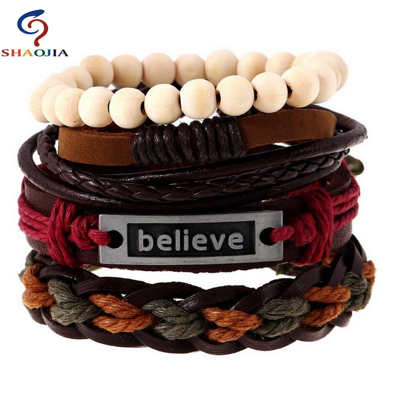 Полые Браслет гитара пеньковая веревка плетеные PU заклепки кожаные браслеты для