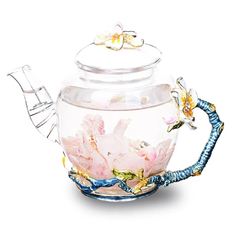 Creative hand painted enamel Kung Fu teapot home heat-resistant glass tea set high-grade tea flower kettle