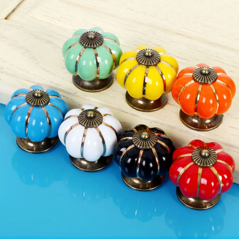Lovely Children's Furniture Handle Pumpkin Ceramic Door Knob Cabinet for Drawer Cupboard Kitchen Pull Hardware Porcelain Handles|Ручки