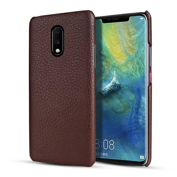 Для Oneplus 7 Pro Чехол с узором Личи из натуральной кожи чехол для Oneplus 6T Роскошный чехол из натуральной кожи для One plus 7 - Цвет: Coffee