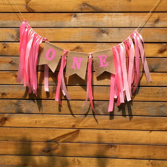 Пользовательские синий розовый лента один первый день рождения баннер для