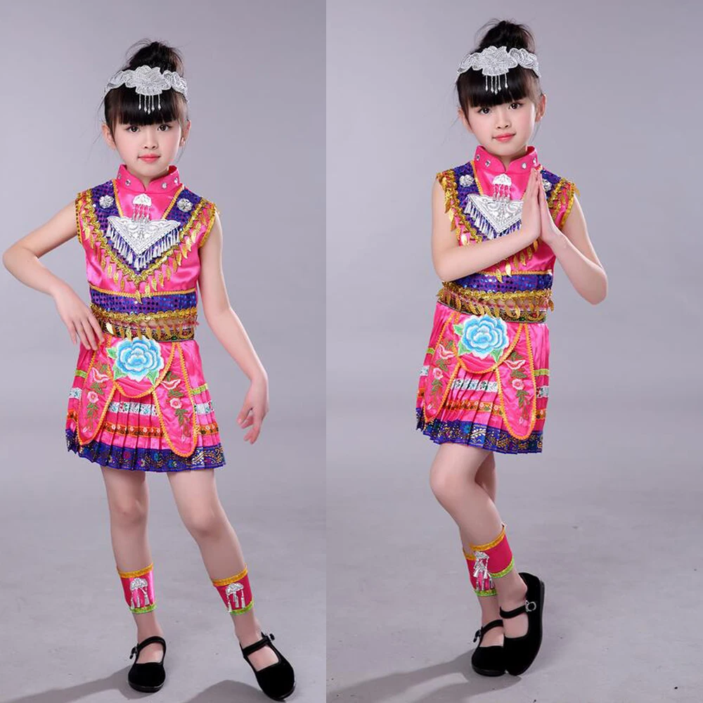 Костюмы для девочек Hmong китайский национальный танец детские танцевальные